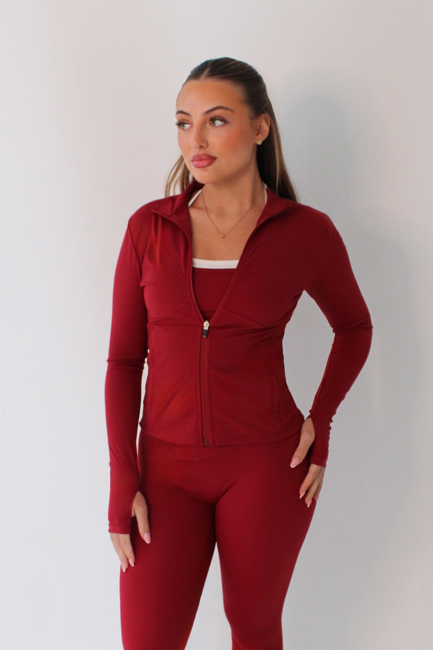 Cherry Red Zip-Up Long Sleeve Jacket
