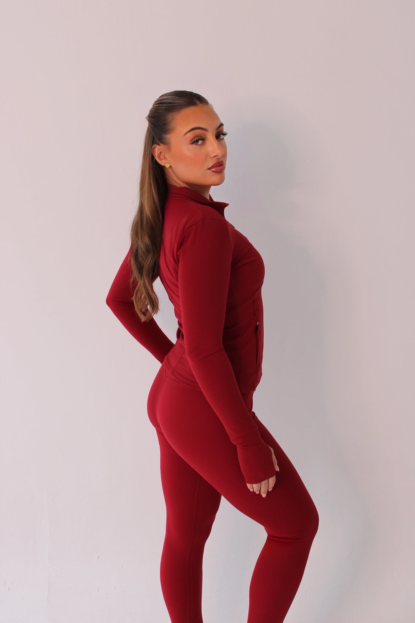 Cherry Red Zip-Up Long Sleeve Jacket