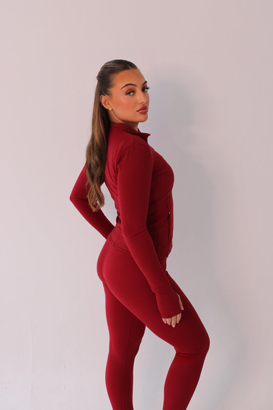 Cherry Red Zip-Up Long Sleeve Jacket